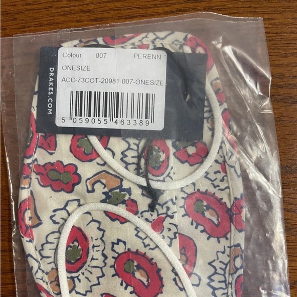NWT Drake's London DRAKES Ivory w/ Paisley Red Olive Pattern Face Mask One Size - Picture 2 of 5